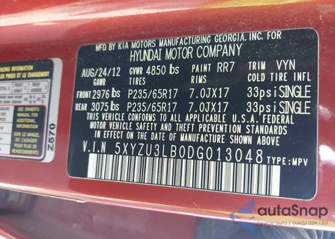 2013 Hyundai Santa Fe Sport z USA, uszkodzony, nr VIN 5XYZU3LB0DG013048